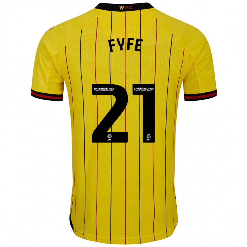 Børn Flo Fyfe #21 Gul Sort Hjemmebane Spillertrøjer 2024/25 Trøje T-Shirt