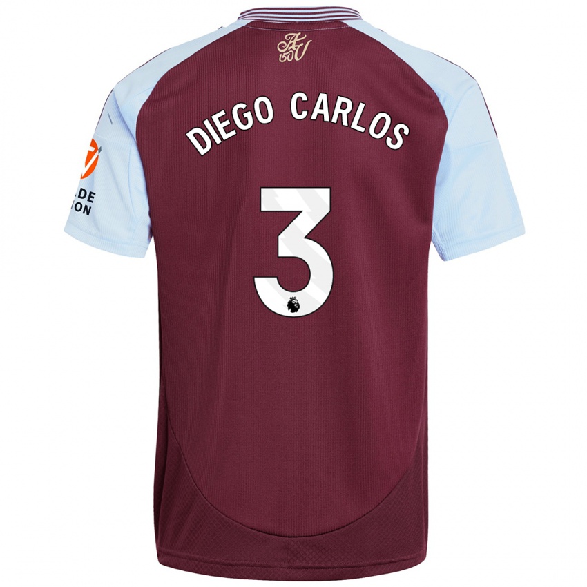 Børn Diego Carlos #3 Burgund Himmelblå Hjemmebane Spillertrøjer 2024/25 Trøje T-Shirt