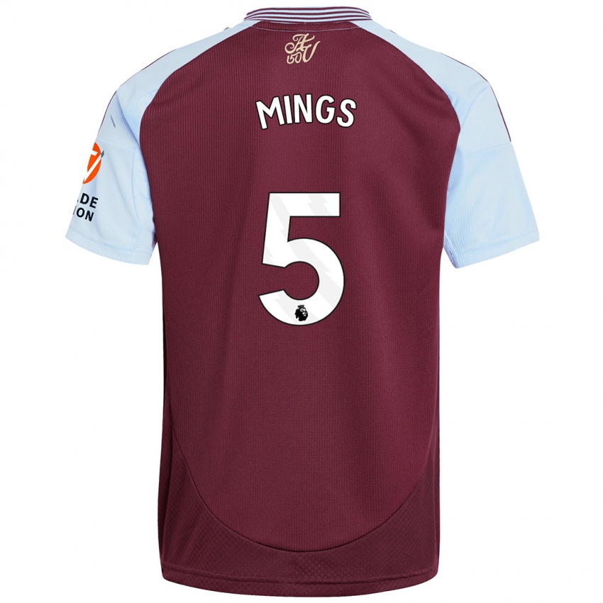 Børn Tyrone Mings #5 Burgund Himmelblå Hjemmebane Spillertrøjer 2024/25 Trøje T-Shirt