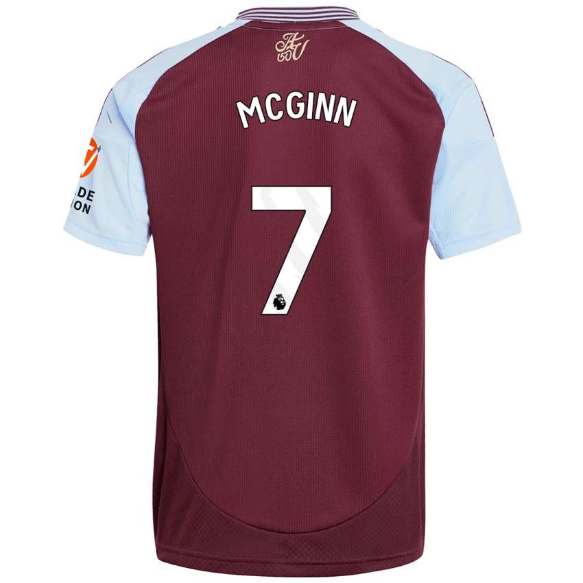 Børn John Mcginn #7 Burgund Himmelblå Hjemmebane Spillertrøjer 2024/25 Trøje T-Shirt