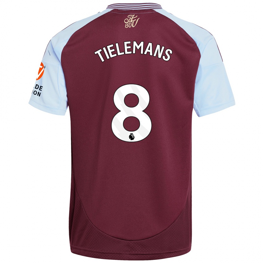 Børn Youri Tielemans #8 Burgund Himmelblå Hjemmebane Spillertrøjer 2024/25 Trøje T-Shirt