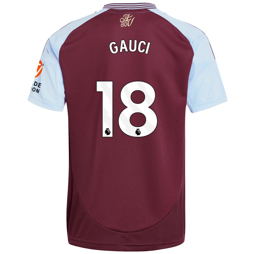 Børn Joe Gauci #18 Burgund Himmelblå Hjemmebane Spillertrøjer 2024/25 Trøje T-Shirt