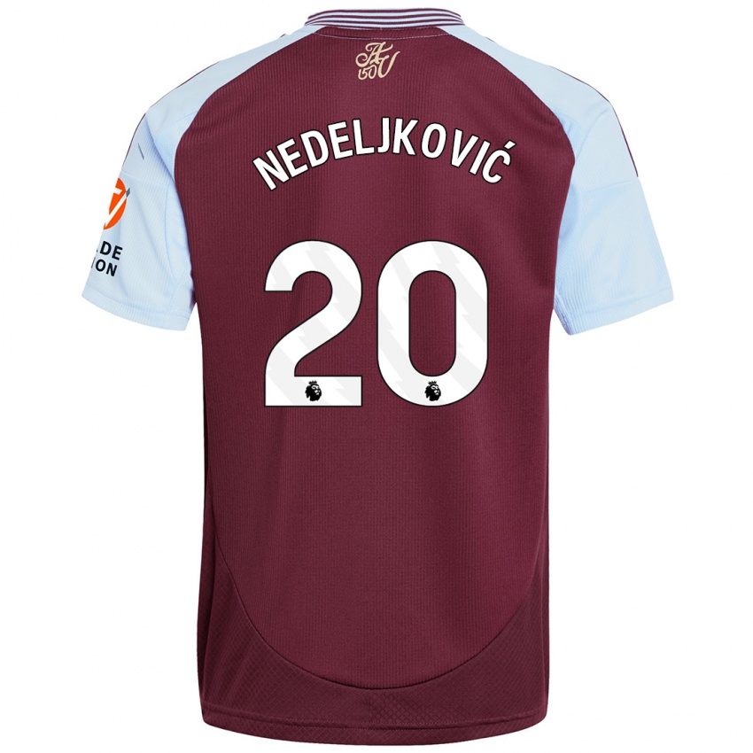 Børn Kosta Nedeljkovic #20 Burgund Himmelblå Hjemmebane Spillertrøjer 2024/25 Trøje T-Shirt