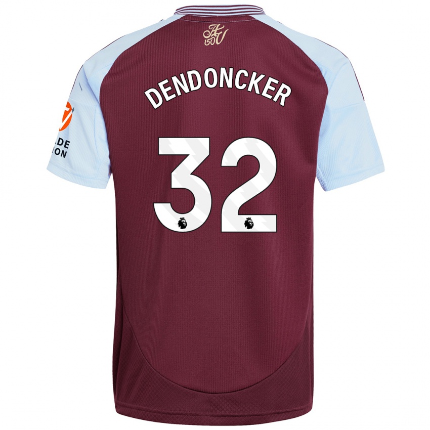 Børn Leander Dendoncker #32 Burgund Himmelblå Hjemmebane Spillertrøjer 2024/25 Trøje T-Shirt