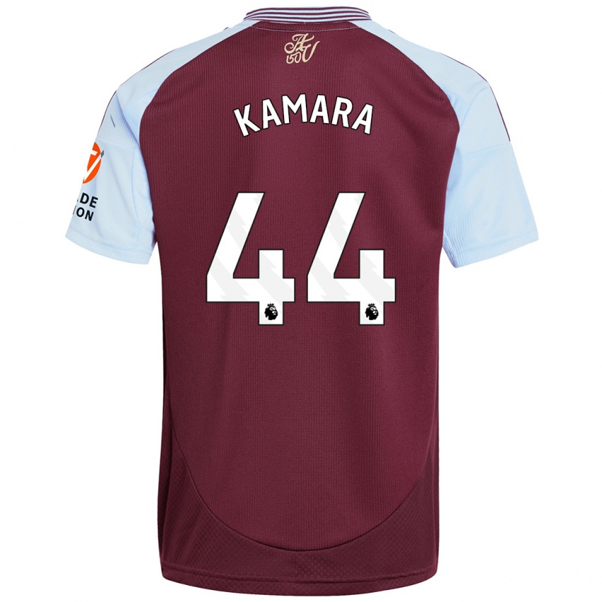 Børn Boubacar Kamara #44 Burgund Himmelblå Hjemmebane Spillertrøjer 2024/25 Trøje T-Shirt