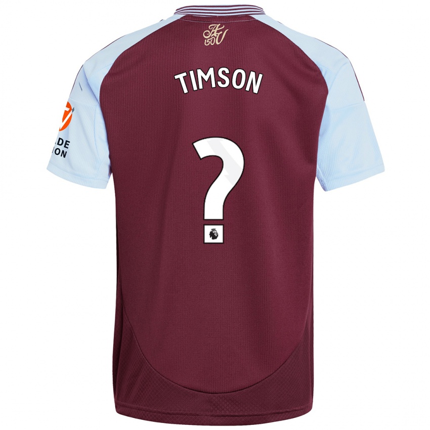 Børn Nile Timson #0 Burgund Himmelblå Hjemmebane Spillertrøjer 2024/25 Trøje T-Shirt