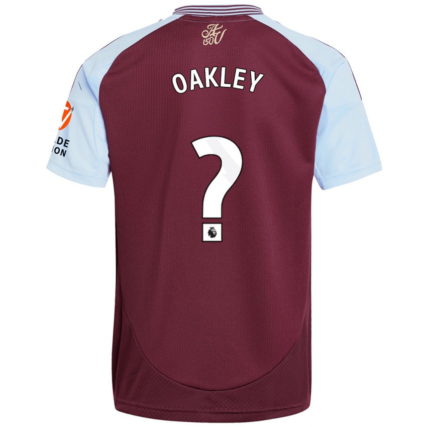 Børn Rhys Oakley #0 Burgund Himmelblå Hjemmebane Spillertrøjer 2024/25 Trøje T-Shirt