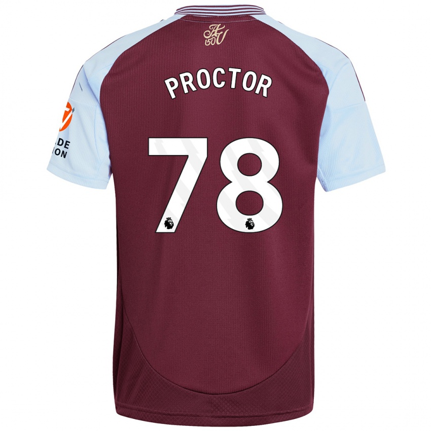 Børn Sam Proctor #78 Burgund Himmelblå Hjemmebane Spillertrøjer 2024/25 Trøje T-Shirt