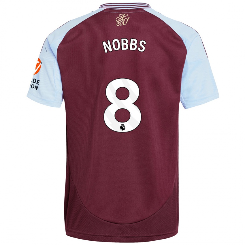 Børn Jordan Nobbs #8 Burgund Himmelblå Hjemmebane Spillertrøjer 2024/25 Trøje T-Shirt