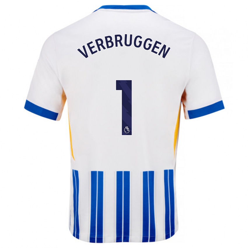 Børn Bart Verbruggen #1 Hvide Blå Nålestriber Hjemmebane Spillertrøjer 2024/25 Trøje T-Shirt