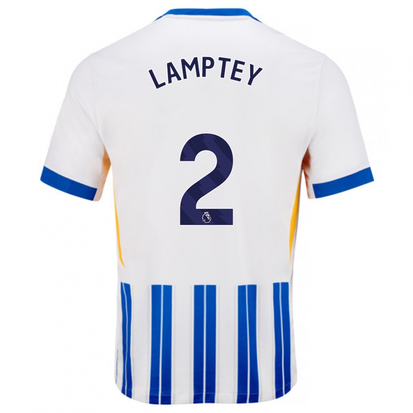 Børn Tariq Lamptey #2 Hvide Blå Nålestriber Hjemmebane Spillertrøjer 2024/25 Trøje T-Shirt