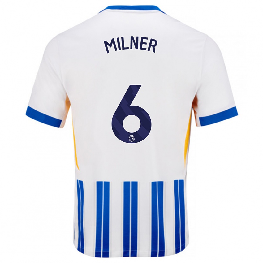 Børn James Milner #6 Hvide Blå Nålestriber Hjemmebane Spillertrøjer 2024/25 Trøje T-Shirt