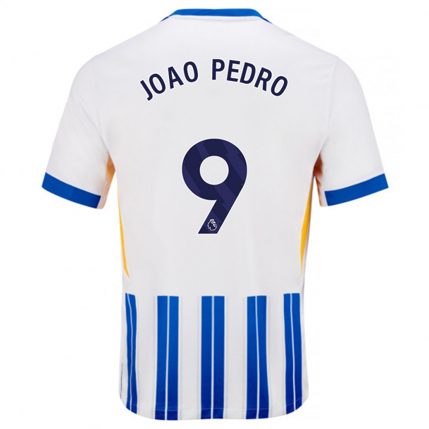 Børn João Pedro #9 Hvide Blå Nålestriber Hjemmebane Spillertrøjer 2024/25 Trøje T-Shirt