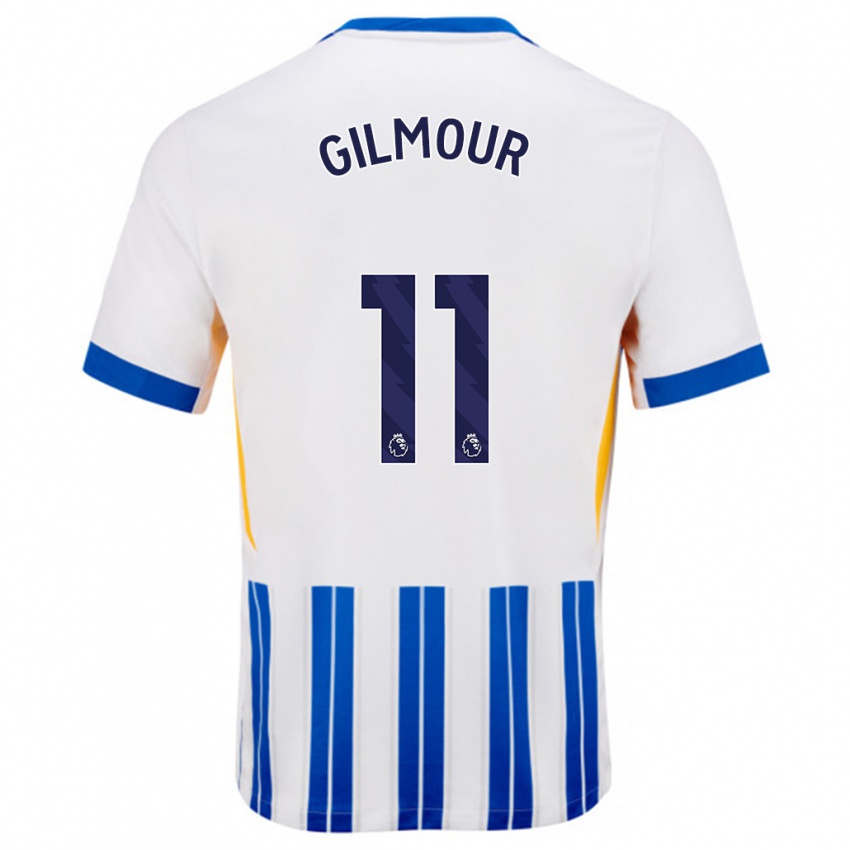 Børn Billy Gilmour #11 Hvide Blå Nålestriber Hjemmebane Spillertrøjer 2024/25 Trøje T-Shirt