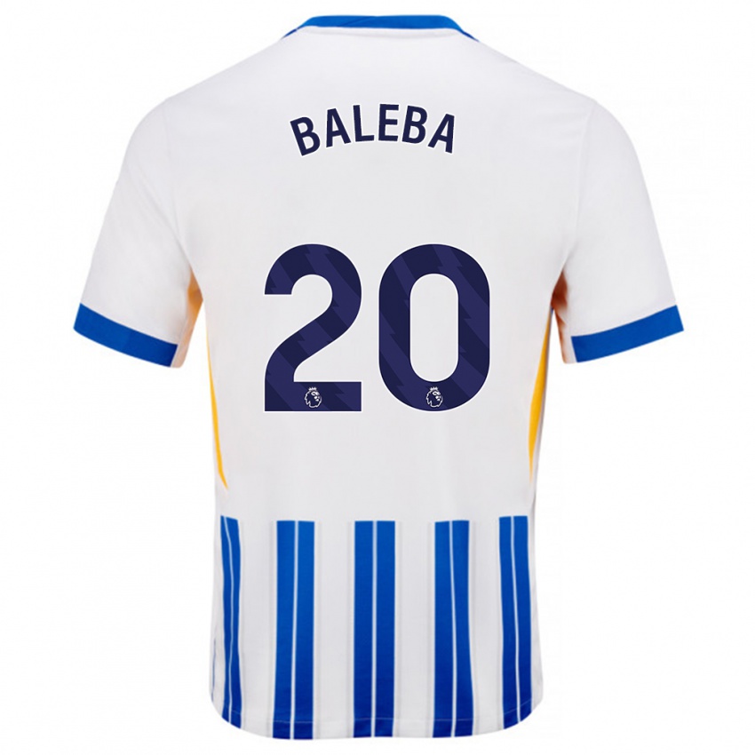 Børn Carlos Baleba #20 Hvide Blå Nålestriber Hjemmebane Spillertrøjer 2024/25 Trøje T-Shirt