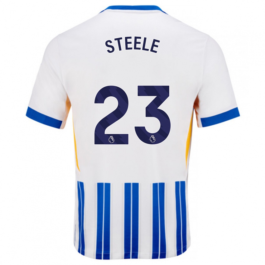 Børn Jason Steele #23 Hvide Blå Nålestriber Hjemmebane Spillertrøjer 2024/25 Trøje T-Shirt