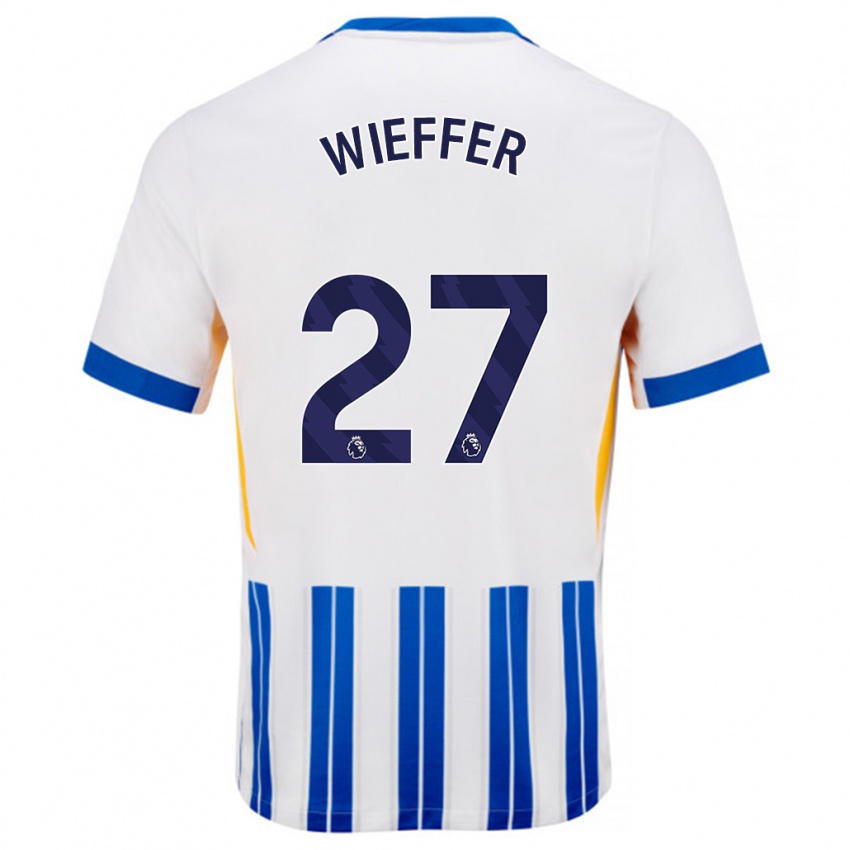 Børn Mats Wieffer #27 Hvide Blå Nålestriber Hjemmebane Spillertrøjer 2024/25 Trøje T-Shirt