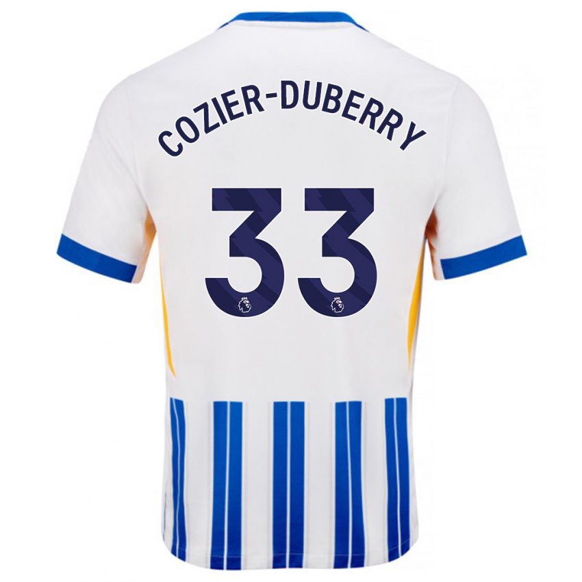 Børn Amario Cozier-Duberry #33 Hvide Blå Nålestriber Hjemmebane Spillertrøjer 2024/25 Trøje T-Shirt