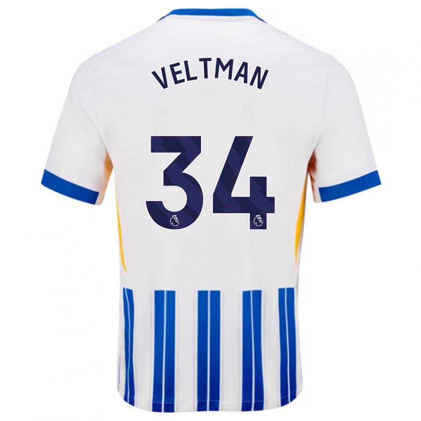 Børn Joël Veltman #34 Hvide Blå Nålestriber Hjemmebane Spillertrøjer 2024/25 Trøje T-Shirt