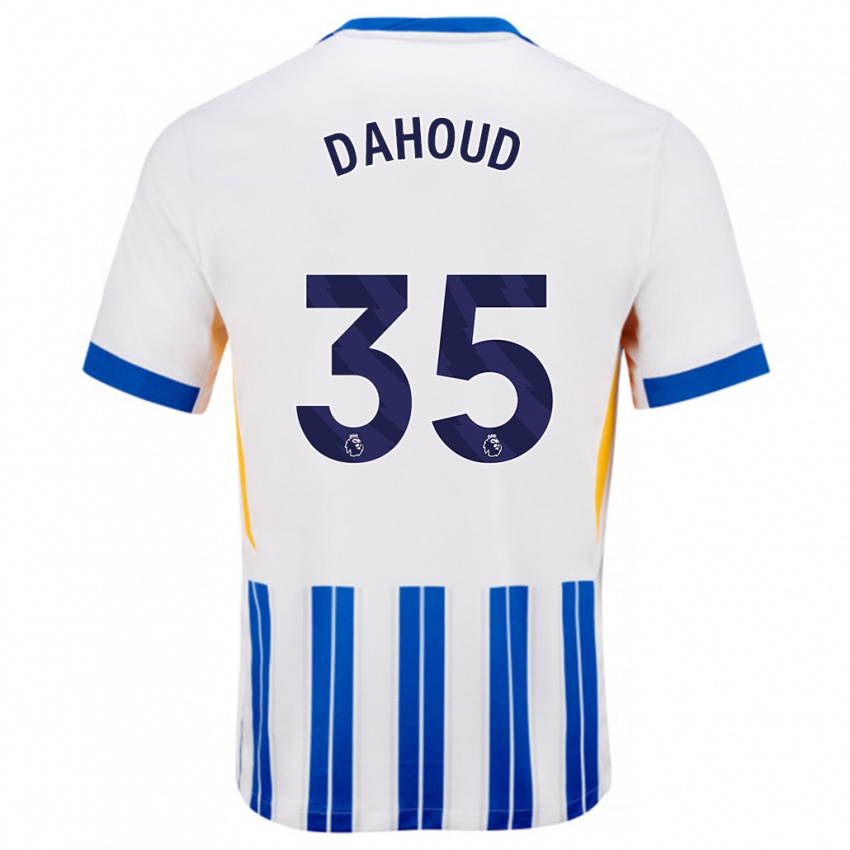 Børn Mahmoud Dahoud #35 Hvide Blå Nålestriber Hjemmebane Spillertrøjer 2024/25 Trøje T-Shirt