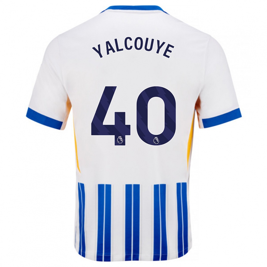 Børn Malick Junior Yalcouyé #40 Hvide Blå Nålestriber Hjemmebane Spillertrøjer 2024/25 Trøje T-Shirt