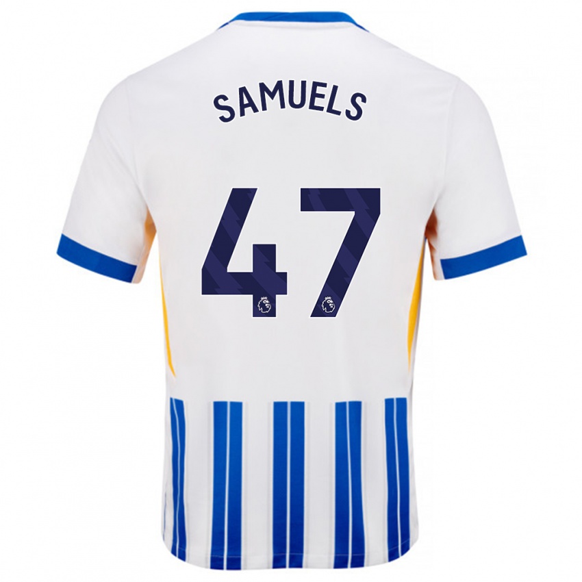 Børn Imari Samuels #47 Hvide Blå Nålestriber Hjemmebane Spillertrøjer 2024/25 Trøje T-Shirt