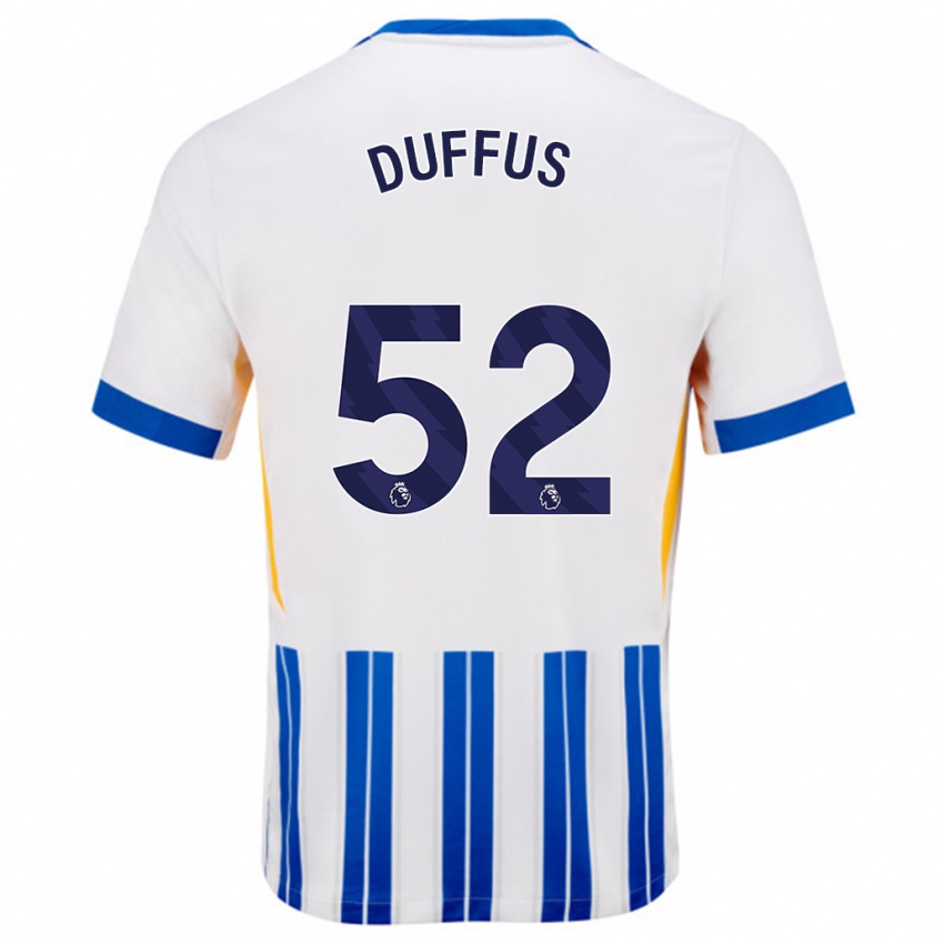 Børn Josh Duffus #52 Hvide Blå Nålestriber Hjemmebane Spillertrøjer 2024/25 Trøje T-Shirt