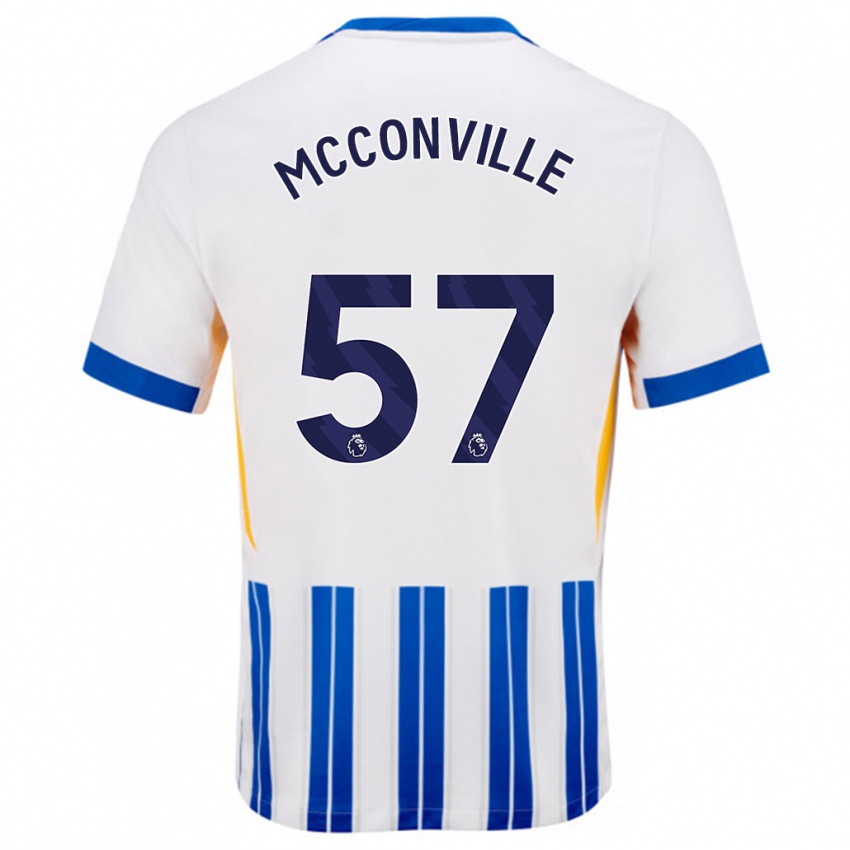 Børn Ruairi Mcconville #57 Hvide Blå Nålestriber Hjemmebane Spillertrøjer 2024/25 Trøje T-Shirt