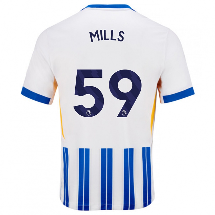 Børn Harry Mills #59 Hvide Blå Nålestriber Hjemmebane Spillertrøjer 2024/25 Trøje T-Shirt