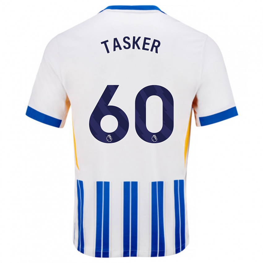 Børn Charlie Tasker #60 Hvide Blå Nålestriber Hjemmebane Spillertrøjer 2024/25 Trøje T-Shirt