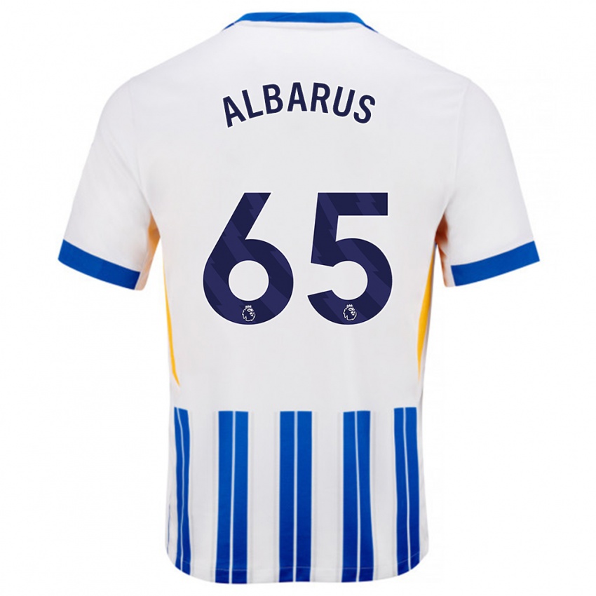 Børn Zane Albarus #65 Hvide Blå Nålestriber Hjemmebane Spillertrøjer 2024/25 Trøje T-Shirt