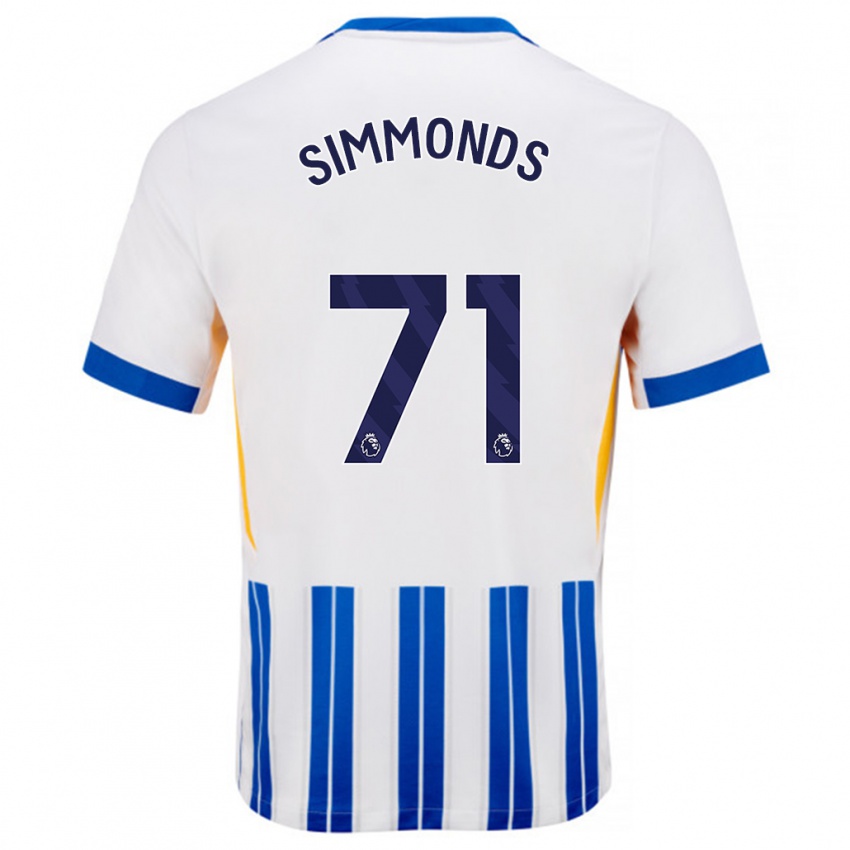 Børn Freddie Simmonds #71 Hvide Blå Nålestriber Hjemmebane Spillertrøjer 2024/25 Trøje T-Shirt