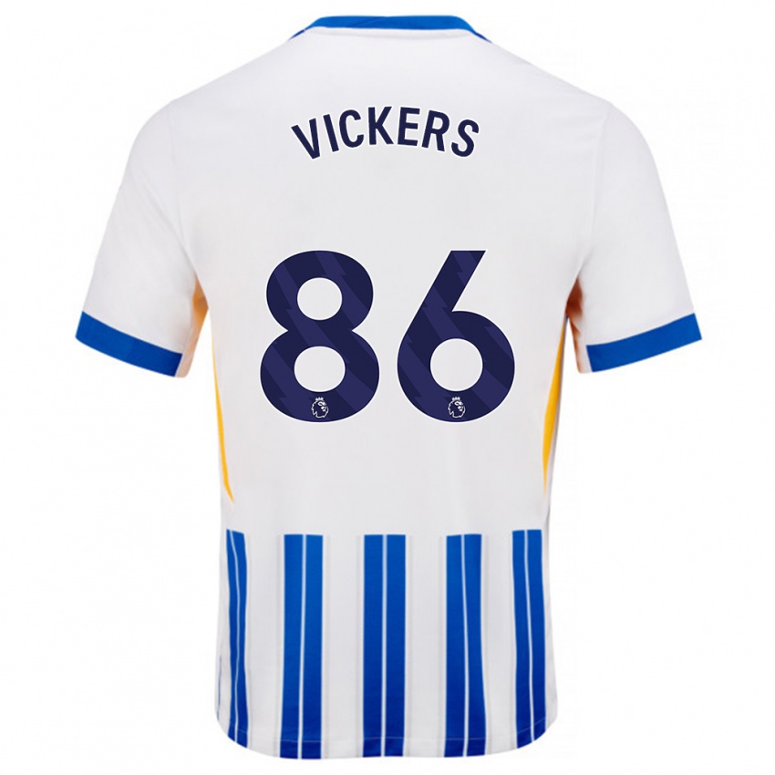 Børn Jacob Vickers #86 Hvide Blå Nålestriber Hjemmebane Spillertrøjer 2024/25 Trøje T-Shirt