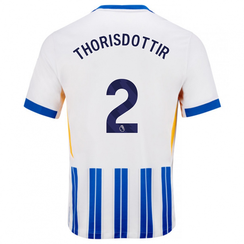 Børn Maria Thorisdottir #2 Hvide Blå Nålestriber Hjemmebane Spillertrøjer 2024/25 Trøje T-Shirt