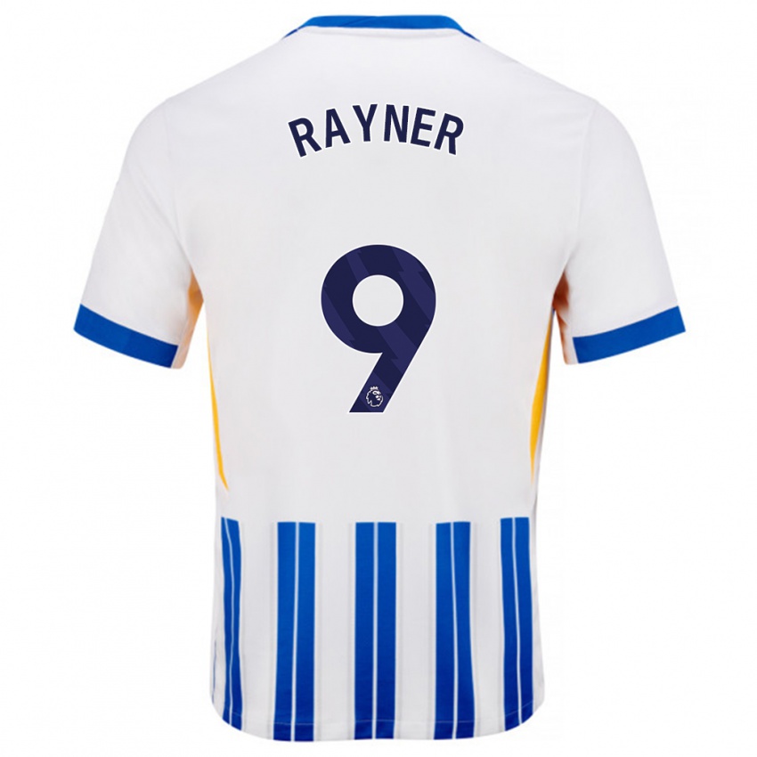 Børn Rebecca Rayner #9 Hvide Blå Nålestriber Hjemmebane Spillertrøjer 2024/25 Trøje T-Shirt