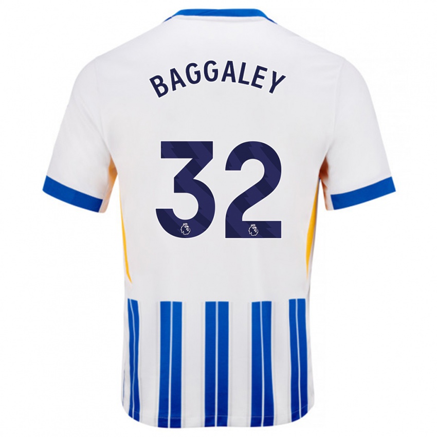 Børn Sophie Baggaley #32 Hvide Blå Nålestriber Hjemmebane Spillertrøjer 2024/25 Trøje T-Shirt