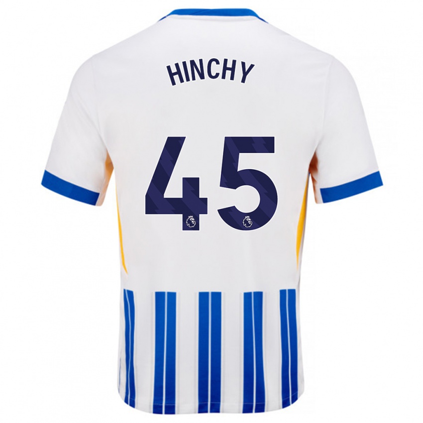 Børn Jack Hinchy #45 Hvide Blå Nålestriber Hjemmebane Spillertrøjer 2024/25 Trøje T-Shirt