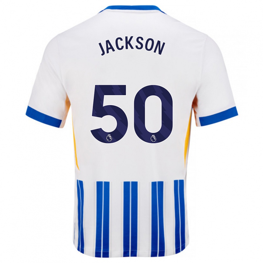 Børn Ben Jackson #50 Hvide Blå Nålestriber Hjemmebane Spillertrøjer 2024/25 Trøje T-Shirt