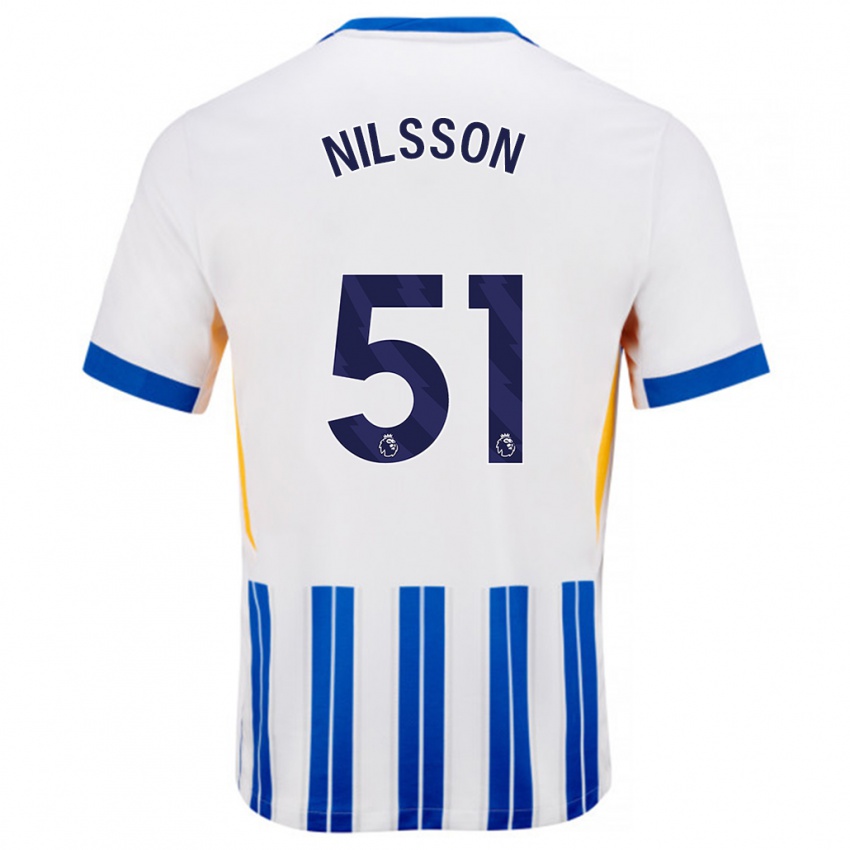 Børn Casper Nilsson #51 Hvide Blå Nålestriber Hjemmebane Spillertrøjer 2024/25 Trøje T-Shirt