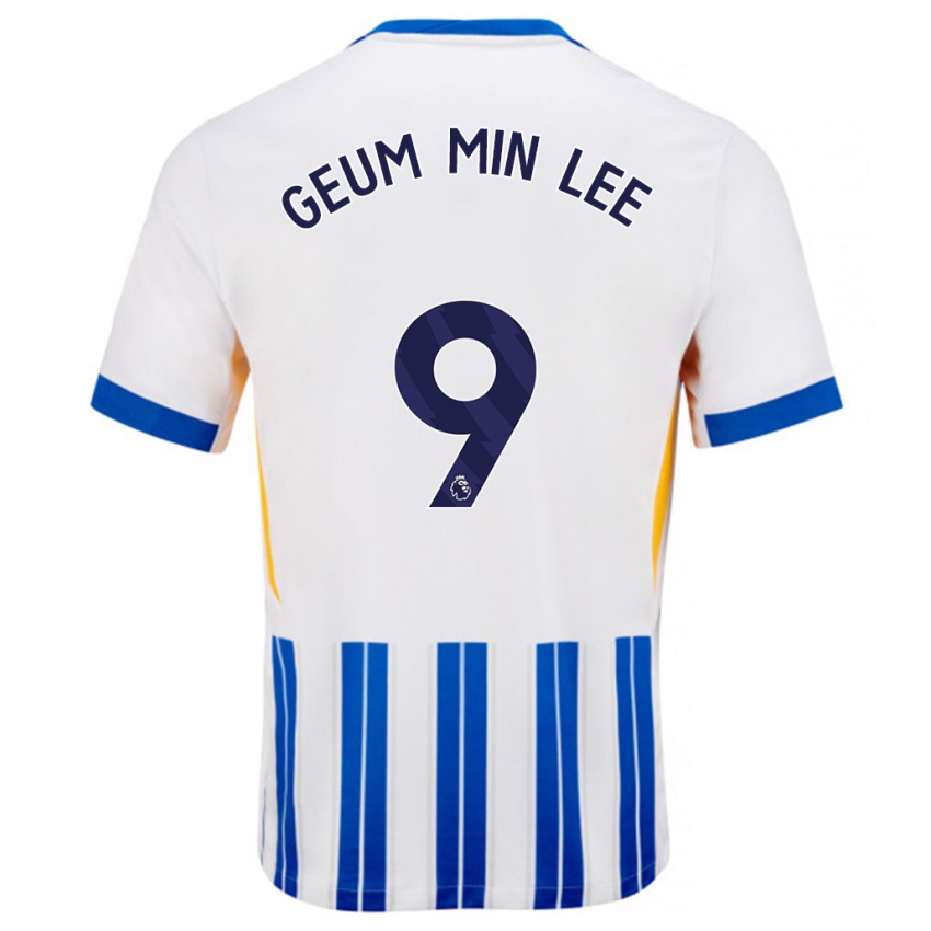 Børn Lee Geum-Min #9 Hvide Blå Nålestriber Hjemmebane Spillertrøjer 2024/25 Trøje T-Shirt