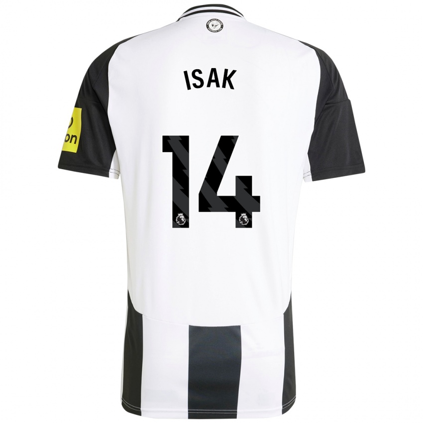 Børn Alexander Isak #14 Hvid Sort Hjemmebane Spillertrøjer 2024/25 Trøje T-Shirt