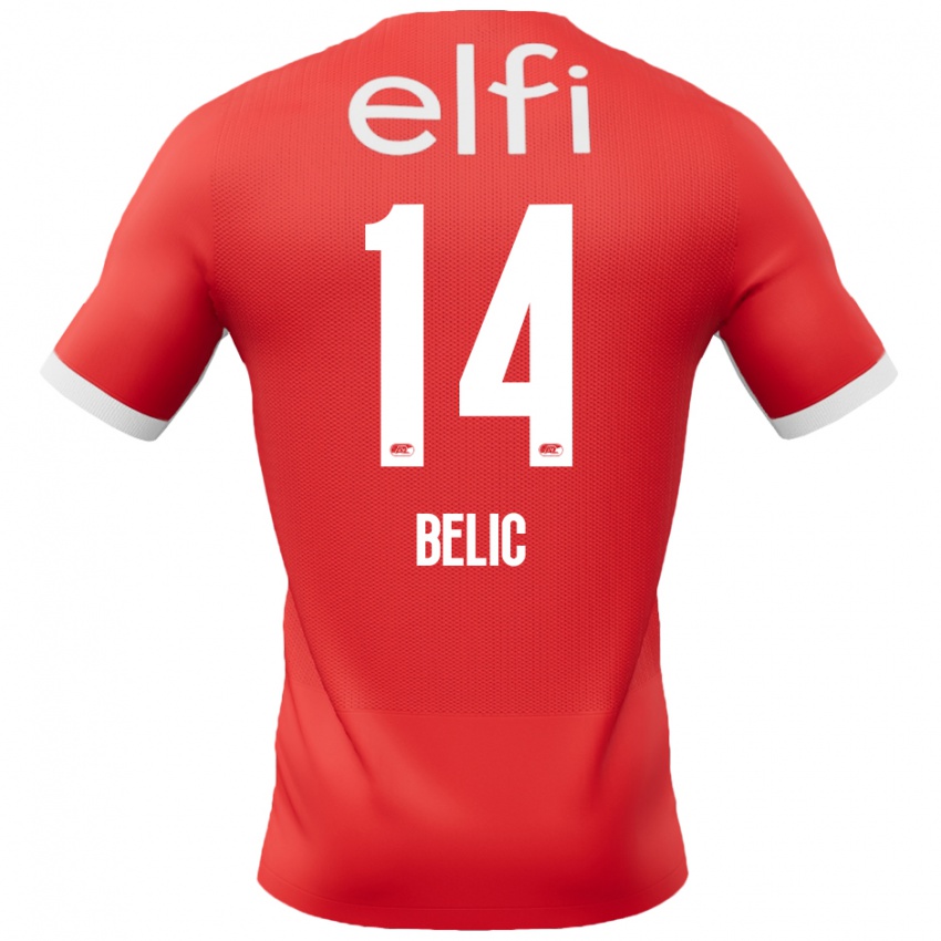 Børn Kristijan Belic #14 Rød Hvid Hjemmebane Spillertrøjer 2024/25 Trøje T-Shirt