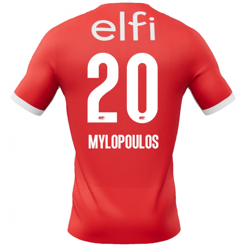 Børn Marios Mylopoulos #20 Rød Hvid Hjemmebane Spillertrøjer 2024/25 Trøje T-Shirt