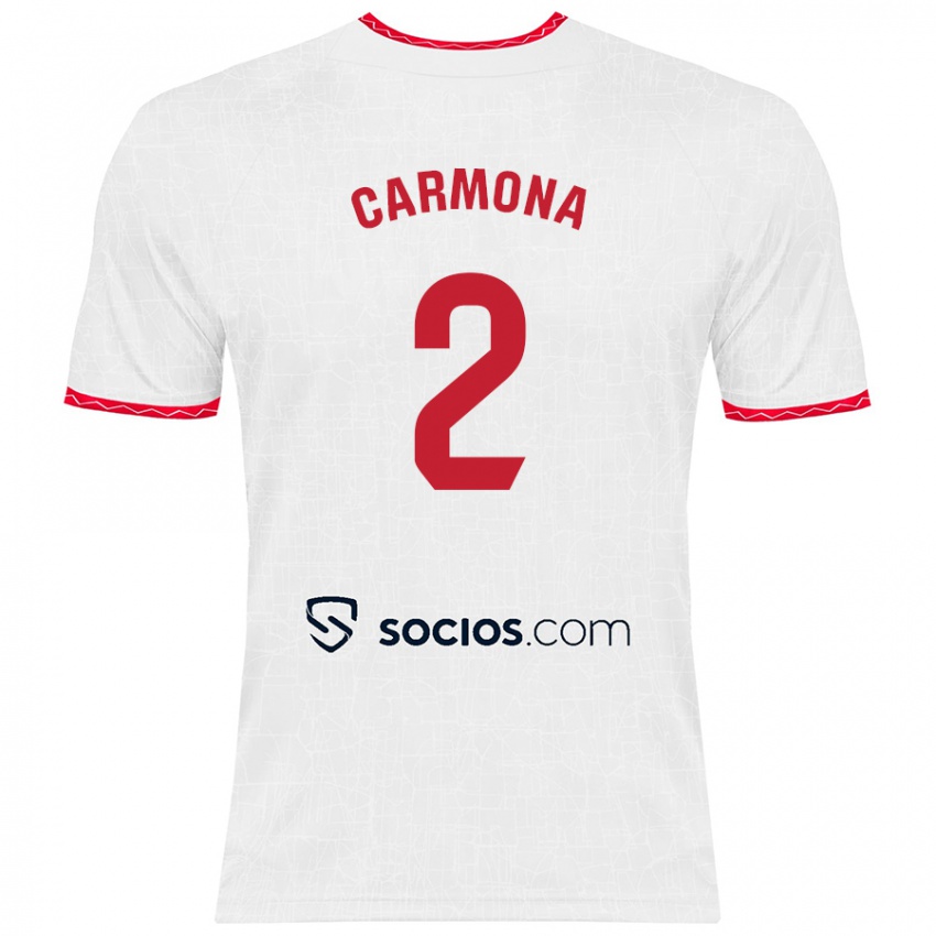 Børn José Ángel Carmona #2 Hvid Rød Hjemmebane Spillertrøjer 2024/25 Trøje T-Shirt