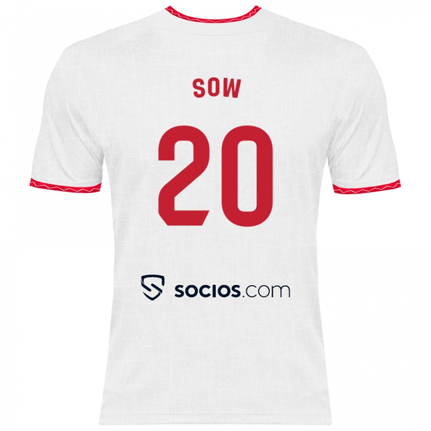 Børn Djibril Sow #20 Hvid Rød Hjemmebane Spillertrøjer 2024/25 Trøje T-Shirt