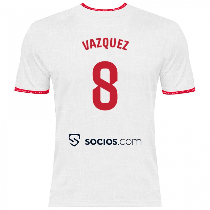 Børn Manolo Vázquez #8 Hvid Rød Hjemmebane Spillertrøjer 2024/25 Trøje T-Shirt