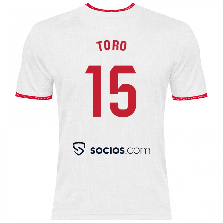 Børn Juanan Toro #15 Hvid Rød Hjemmebane Spillertrøjer 2024/25 Trøje T-Shirt