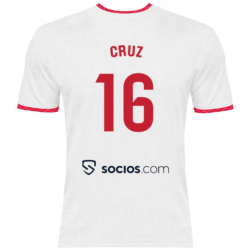 Børn Jesús Cruz #16 Hvid Rød Hjemmebane Spillertrøjer 2024/25 Trøje T-Shirt