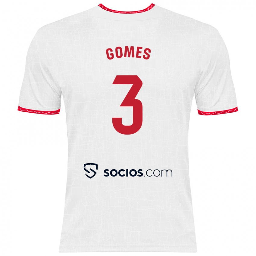 Børn Diana Gomes #3 Hvid Rød Hjemmebane Spillertrøjer 2024/25 Trøje T-Shirt