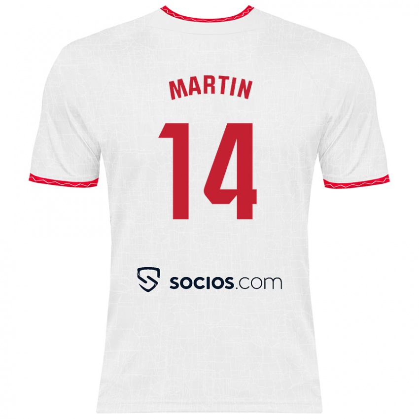 Børn Nazareth Martín #14 Hvid Rød Hjemmebane Spillertrøjer 2024/25 Trøje T-Shirt